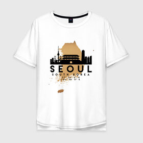 Мужская футболка хлопок Oversize с принтом Сеул (Южная Корея) в Курске, 100% хлопок | свободный крой, круглый ворот, “спинка” длиннее передней части | city | korea | seoul | travel | город | европа | карта | корея | мир | приключение | путешествие | сеул | столица | страна | туризм | турист | флаг