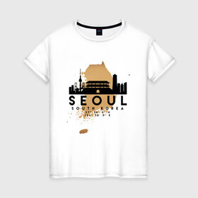 Женская футболка хлопок с принтом Сеул (Южная Корея) в Курске, 100% хлопок | прямой крой, круглый вырез горловины, длина до линии бедер, слегка спущенное плечо | city | korea | seoul | travel | город | европа | карта | корея | мир | приключение | путешествие | сеул | столица | страна | туризм | турист | флаг