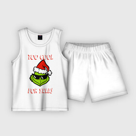 Детская пижама с шортами хлопок с принтом Гринч в Курске,  |  | Тематика изображения на принте: christmas | grinch | гринч | зелёный | монстр | нг | новогодний | новый год | рождество