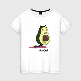 Женская футболка хлопок с принтом Авокот в Курске, 100% хлопок | прямой крой, круглый вырез горловины, длина до линии бедер, слегка спущенное плечо | avocat | авокадо | кот | рисунок
