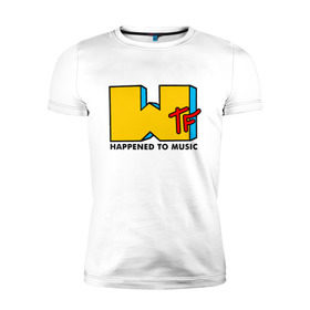 Мужская футболка премиум с принтом WTF happened to music в Курске, 92% хлопок, 8% лайкра | приталенный силуэт, круглый вырез ворота, длина до линии бедра, короткий рукав | mtv | music | tv | wtf | логотип | музыка | тв