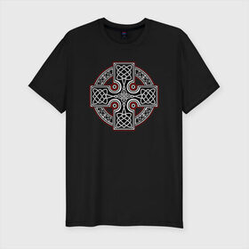 Мужская футболка премиум с принтом Кельтский крест в Курске, 92% хлопок, 8% лайкра | приталенный силуэт, круглый вырез ворота, длина до линии бедра, короткий рукав | кельтские | кельтский | крест | культура | славяне