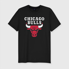 Мужская футболка хлопок Slim с принтом CHICAGO BULLS в Курске, 92% хлопок, 8% лайкра | приталенный силуэт, круглый вырез ворота, длина до линии бедра, короткий рукав | Тематика изображения на принте: bulls | chicago | chicago bulls | nba | red bulls | usa | америка | быки | нба | сша | чикаго буллс