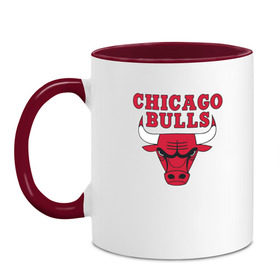 Кружка двухцветная с принтом CHICAGO BULLS | ЧИКАГО БУЛЛС в Курске, керамика | объем — 330 мл, диаметр — 80 мм. Цветная ручка и кайма сверху, в некоторых цветах — вся внутренняя часть | bulls | chicago | chicago bulls | nba | red bulls | usa | америка | быки | нба | сша | чикаго буллс