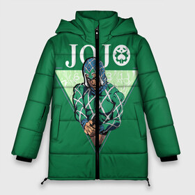 Женская зимняя куртка 3D с принтом JoJo Bizarre Adventure в Курске, верх — 100% полиэстер; подкладка — 100% полиэстер; утеплитель — 100% полиэстер | длина ниже бедра, силуэт Оверсайз. Есть воротник-стойка, отстегивающийся капюшон и ветрозащитная планка. 

Боковые карманы с листочкой на кнопках и внутренний карман на молнии | aureo | battle tendency | blood | crusaders | dio | giorno | giovanna | golden | jjba | jojo memes | jojos | jotaro | manga | phantom | stardust | vento aureo | wind | джо джо | манга