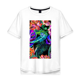 Мужская футболка хлопок Oversize с принтом Красочные Тропики в Курске, 100% хлопок | свободный крой, круглый ворот, “спинка” длиннее передней части | 