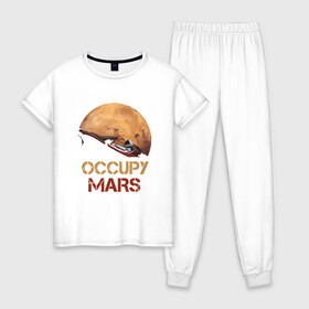 Женская пижама хлопок с принтом Захватить Марс в Курске, 100% хлопок | брюки и футболка прямого кроя, без карманов, на брюках мягкая резинка на поясе и по низу штанин | earth | mars | moon | nasa | red | space | астронавт | гагарин | земля | инопланетянин | комета | космонавт | космос | красный | луна | марс | марсианин | мереорит | наса | нло | планета | пришелец | ракета | солнце