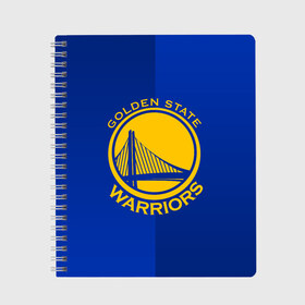 Тетрадь с принтом GOLDEN STATE WARRIORS в Курске, 100% бумага | 48 листов, плотность листов — 60 г/м2, плотность картонной обложки — 250 г/м2. Листы скреплены сбоку удобной пружинной спиралью. Уголки страниц и обложки скругленные. Цвет линий — светло-серый
 | Тематика изображения на принте: golden state | golden state warriors | gsw | nba | usa | америка | голден стэйт уорриорз | гсв | нба | сша