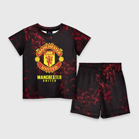 Детский костюм с шортами 3D с принтом Manchester United в Курске,  |  | champions | football | manchester | manchester united | soccer | uefa | united | world cup | лига чемпионов | манчестер | манчестер юнайтед | форма | формы | футбол | юнайтед