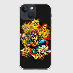 Чехол для iPhone 13 mini с принтом JoJo Bizarre Adventure в Курске,  |  | Тематика изображения на принте: aureo | battle tendency | blood | crusaders | dio | giorno | giovanna | golden | jjba | jojo memes | jojos | jotaro | manga | phantom | stardust | vento aureo | wind | джо джо | манга