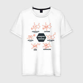 Мужская футболка хлопок с принтом Химия в Курске, 100% хлопок | прямой крой, круглый вырез горловины, длина до линии бедер, слегка спущенное плечо. | Тематика изображения на принте: biology | geek | science | биология | гик | молекула | молекулы | наука | физика | химия