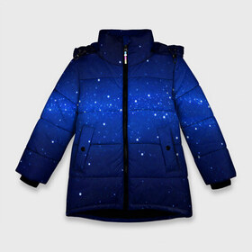 Зимняя куртка для девочек 3D с принтом BLUE STARRY SKY в Курске, ткань верха — 100% полиэстер; подклад — 100% полиэстер, утеплитель — 100% полиэстер. | длина ниже бедра, удлиненная спинка, воротник стойка и отстегивающийся капюшон. Есть боковые карманы с листочкой на кнопках, утяжки по низу изделия и внутренний карман на молнии. 

Предусмотрены светоотражающий принт на спинке, радужный светоотражающий элемент на пуллере молнии и на резинке для утяжки. | 2020 | blue | color | pantone | звезды | классический синий | космос | мода | небо | пантоне | синий | синий цвет