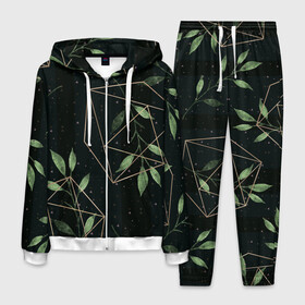 Мужской костюм 3D с принтом Геометрия в природе в Курске, 100% полиэстер | Манжеты и пояс оформлены тканевой резинкой, двухслойный капюшон со шнурком для регулировки, карманы спереди | абстрактное | белое | ветви | ветвь | ветка | геометрические фигуры | желтое | зелёное | капли | листок | листья | природа | точки | чёрное