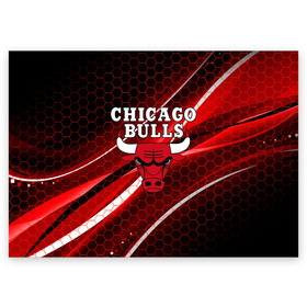 Поздравительная открытка с принтом CHICAGO BULLS в Курске, 100% бумага | плотность бумаги 280 г/м2, матовая, на обратной стороне линовка и место для марки
 | bulls | chicago | chicago bulls | nba | red bulls | usa | америка | быки | нба | сша | чикаго буллс
