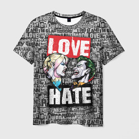 Мужская футболка 3D с принтом Love Hate в Курске, 100% полиэфир | прямой крой, круглый вырез горловины, длина до линии бедер | harleen quinzel | harley | harley quin | harley quinn | joker | shtatharley | джокер | харли квин | харли квинн | харли куин | харли куинн | харлин квинзель