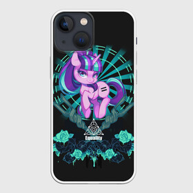 Чехол для iPhone 13 mini с принтом My little pony в Курске,  |  | applejack | little | magic | mlp | my | pinkie pie | pony | rainbow dash | rarity | twilight | дракон | дружба | единорог | искорка | пони | селестия | спайк | сумеречная | это чудо