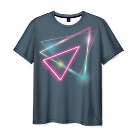 Мужская футболка 3D с принтом Неоновый треугольник в Курске, 100% полиэфир | прямой крой, круглый вырез горловины, длина до линии бедер | Тематика изображения на принте: космос | красивый | неон | рисунок