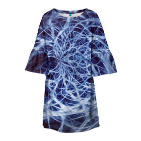 Детское платье 3D с принтом Nerves в Курске, 100% полиэстер | прямой силуэт, чуть расширенный к низу. Круглая горловина, на рукавах — воланы | nerves | абстрактно | абстрактные | абстрактный | абстракция | нейронная | неон | неонка | неоновые | нерв | нервная | нервы | объёмные | объёмный | светящиеся | светящийся | сетка | сеть | система