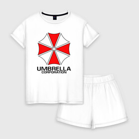 Женская пижама с шортиками хлопок с принтом UMBRELLA CORP в Курске, 100% хлопок | футболка прямого кроя, шорты свободные с широкой мягкой резинкой | ada wong | biohazard | leon | nemesis | project resistance | raccoon city | re | re3 | resident evil | resident evil 3 | rpd | stars | umbrella | ада вонг | амбрелла | немезис | ужасы