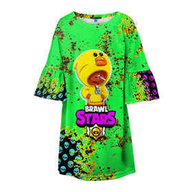 Детское платье 3D с принтом Brawl Stars (leon sally) в Курске, 100% полиэстер | прямой силуэт, чуть расширенный к низу. Круглая горловина, на рукавах — воланы | brawl | leon | moba | sally | stars | supercell | игра