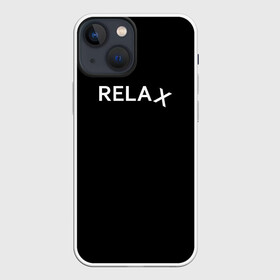 Чехол для iPhone 13 mini с принтом Relax 1 в Курске,  |  | relax | английские | буддизм | дзен | иностранные | надпись | отдых | пофигизм | расслабон | расслабься | релакс | черные