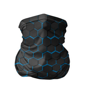 Бандана-труба 3D с принтом OCTAGON голубой в Курске, 100% полиэстер, ткань с особыми свойствами — Activecool | плотность 150‒180 г/м2; хорошо тянется, но сохраняет форму | Тематика изображения на принте: neon octagon | octagon | голубые соты | голубые соты в неоне | неон | неоновые соты | шестиугольники