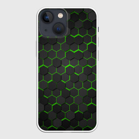 Чехол для iPhone 13 mini с принтом OCTAGON зеленый в Курске,  |  | neon octagon | octagon | зеленые соты | зеленые соты в неоне | неон | неоновые соты | шестиугольники