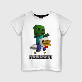 Детская футболка хлопок с принтом MINECRAFT в Курске, 100% хлопок | круглый вырез горловины, полуприлегающий силуэт, длина до линии бедер | game | minecraft | блоки | игра | квадраты | компьютерная игра | крипер | майнкрафт