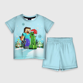 Детский костюм с шортами 3D с принтом MINECRAFT НОВОГОДНИЙ в Курске,  |  | game | minecraft | блоки | дед мороз | елка | зима | игра | квадраты | компьютерная игра | крипер | майнкрафт | новый год | рождество