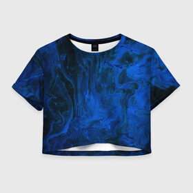 Женская футболка Cropp-top с принтом BLUE GLOSS в Курске, 100% полиэстер | круглая горловина, длина футболки до линии талии, рукава с отворотами | abstraction | blue | cosmos | gloss | kosmos | neon | trend | абстракция | акрил | акриловые | блеск | кислотный | космос | краски | синий