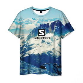 Мужская футболка 3D с принтом SALOMON в Курске, 100% полиэфир | прямой крой, круглый вырез горловины, длина до линии бедер | salomon | горы | снег | спорт