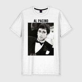 Мужская футболка хлопок Slim с принтом Аль Пачино в Курске, 92% хлопок, 8% лайкра | приталенный силуэт, круглый вырез ворота, длина до линии бедра, короткий рукав | al pacino | аль пачино | лицо со шрамом | тони монтана