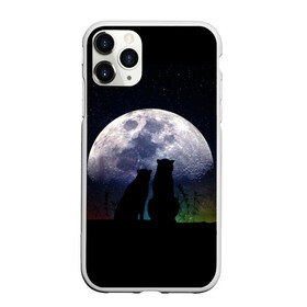Чехол для iPhone 11 Pro Max матовый с принтом Льбовь под луной в Курске, Силикон |  | Тематика изображения на принте: волшебство ночи | котики | любовь | пара | романтика