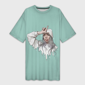 Платье-футболка 3D с принтом Billie Eilish Mint Art в Курске,  |  | bad | bad guy | billi | billie | billie eilish | eilish | good girl | music | swag | айлиш | беляш | били | били айлиш | билли | билли айлиш | билли эйлиш | биляш | музка | певица | эйлиш