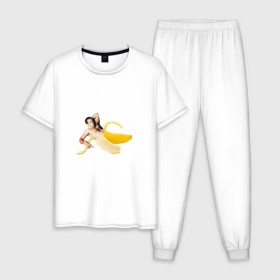 Мужская пижама хлопок с принтом Николас Кейдж в банане в Курске, 100% хлопок | брюки и футболка прямого кроя, без карманов, на брюках мягкая резинка на поясе и по низу штанин
 | mem | memes | актер | банан | знаменитость | мем | николас кейдж | прикол | смешная картинка | юмор