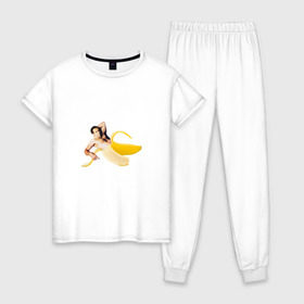 Женская пижама хлопок с принтом Николас Кейдж в банане в Курске, 100% хлопок | брюки и футболка прямого кроя, без карманов, на брюках мягкая резинка на поясе и по низу штанин | mem | memes | актер | банан | знаменитость | мем | николас кейдж | прикол | смешная картинка | юмор