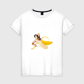 Женская футболка хлопок с принтом Николас Кейдж в банане в Курске, 100% хлопок | прямой крой, круглый вырез горловины, длина до линии бедер, слегка спущенное плечо | mem | memes | актер | банан | знаменитость | мем | николас кейдж | прикол | смешная картинка | юмор