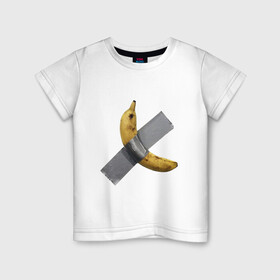 Детская футболка хлопок с принтом  Банан за 120 тысяч долларов в Курске, 100% хлопок | круглый вырез горловины, полуприлегающий силуэт, длина до линии бедер | Тематика изображения на принте: art basel | banan | mem | memas | meme | мем | мемас | мемчик