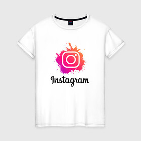 Женская футболка хлопок с принтом INSTAGRAM в Курске, 100% хлопок | прямой крой, круглый вырез горловины, длина до линии бедер, слегка спущенное плечо | insta | instagram | instagramm | social | видео | инста | инстаграм | инстаграмм | приложение | социальная сеть | фото