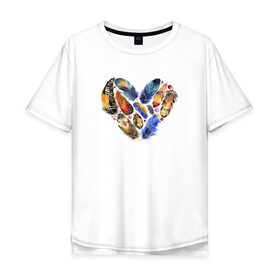 Мужская футболка хлопок Oversize с принтом Сердце Из Перьев в Курске, 100% хлопок | свободный крой, круглый ворот, “спинка” длиннее передней части | Тематика изображения на принте: 