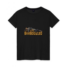 Женская футболка хлопок с принтом BAMBOOZLED в Курске, 100% хлопок | прямой крой, круглый вырез горловины, длина до линии бедер, слегка спущенное плечо | apex legends | mirage | апекс легендс | игра | иллюзионер | орех | персонаж