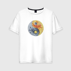 Женская футболка хлопок Oversize с принтом Луна (Инь-Янь) в Курске, 100% хлопок | свободный крой, круглый ворот, спущенный рукав, длина до линии бедер
 | инь янь | китайская культура | луна | планета | рисунок | фэншуй