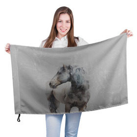 Флаг 3D с принтом лошадь в Курске, 100% полиэстер | плотность ткани — 95 г/м2, размер — 67 х 109 см. Принт наносится с одной стороны | животные | конный спорт | конь | лошадь | наездник | спорт