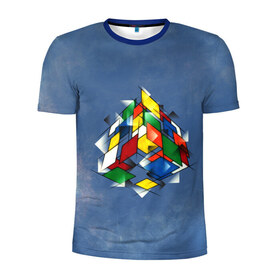 Мужская футболка 3D спортивная с принтом Кубик Рубика в Курске, 100% полиэстер с улучшенными характеристиками | приталенный силуэт, круглая горловина, широкие плечи, сужается к линии бедра | Тематика изображения на принте: mathematica | кубик | магия. формулы | математика | наука | рубика | соберись | технарь