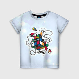 Детская футболка 3D с принтом Кубик Рубика в Курске, 100% гипоаллергенный полиэфир | прямой крой, круглый вырез горловины, длина до линии бедер, чуть спущенное плечо, ткань немного тянется | mathematica | кубик | магия. формулы | математика | наука | рубика | соберись | технарь