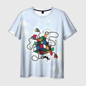 Мужская футболка 3D с принтом Кубик Рубика в Курске, 100% полиэфир | прямой крой, круглый вырез горловины, длина до линии бедер | mathematica | кубик | магия. формулы | математика | наука | рубика | соберись | технарь