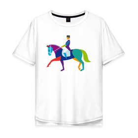 Мужская футболка хлопок Oversize с принтом Всадник на коне в Курске, 100% хлопок | свободный крой, круглый ворот, “спинка” длиннее передней части | животные | конный спорт | конь | лошадь | наездник | спорт | стикер
