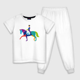 Детская пижама хлопок с принтом Всадник на коне в Курске, 100% хлопок |  брюки и футболка прямого кроя, без карманов, на брюках мягкая резинка на поясе и по низу штанин
 | животные | конный спорт | конь | лошадь | наездник | спорт | стикер