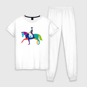 Женская пижама хлопок с принтом Всадник на коне в Курске, 100% хлопок | брюки и футболка прямого кроя, без карманов, на брюках мягкая резинка на поясе и по низу штанин | животные | конный спорт | конь | лошадь | наездник | спорт | стикер