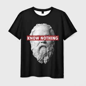 Мужская футболка 3D с принтом Ничего Не Знаю в Курске, 100% полиэфир | прямой крой, круглый вырез горловины, длина до линии бедер | supreme | греция | картинка | прикол | прикольна | сократ | статуя | супреме | суприм | суприме | философ | философия